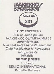 1972 Semic Jaakiekko Olympia-MM (Finnish) Stickers #231 Tony Esposito Back