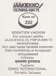 1972 Semic Jaakiekko Olympia-MM (Finnish) Stickers #232 Rogatien Vachon Back