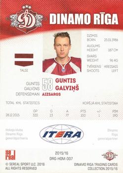 2015-16 Sereal Dinamo Riga #HOM-007 Guntis Galvinš Back