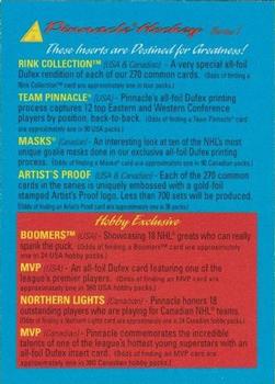 1994-95 Pinnacle - Pinnacle Series One Hobby Samples #NNO Header Card Back