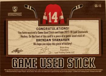 2017-18 Leaf Stickwork - Game-Used Stick #GS-13 Brendan Shanahan Back