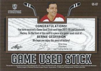 2017-18 Leaf Stickwork - Game-Used Stick - Platinum #GS-07 Bernie Geoffrion Back