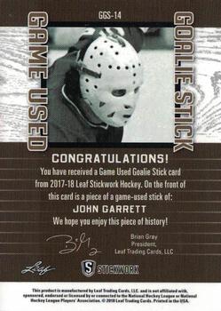2017-18 Leaf Stickwork - Game-Used Goalie Stick - Platinum #GGS-14 John Garrett Back