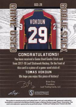2017-18 Leaf Stickwork - Game-Used Goalie Stick - Platinum #GGS-28 Tomas Vokoun Back