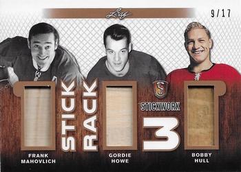 2017-18 Leaf Stickwork - Stick Rack 3 #SR3-01 Frank Mahovlich / Gordie Howe / Bobby Hull Front