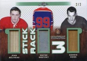 2017-18 Leaf Stickwork - Stick Rack 3 - Emerald #SR3-02 Jean Béliveau / Wayne Gretzky / Gordie Howe Front