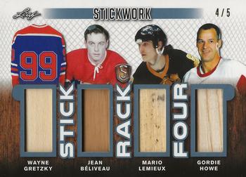 2017-18 Leaf Stickwork - Stick Rack 4 - Platinum #SR4-08 Wayne Gretzky / Jean Béliveau / Mario Lemieux / Gordie Howe Front