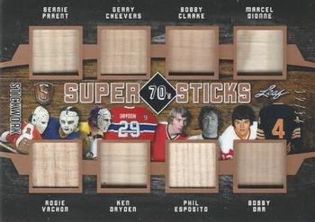 2017-18 Leaf Stickwork - Super Sticks of the 50s/60s/70s/80s/90s #SSY-07 Bernie Parent / Rogie Vachon / Gerry Cheevers / Ken Dryden / Bobby Clarke / Phil Esposito / Marcel Dionne / Bobby Orr Front