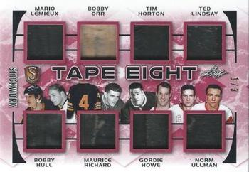 2017-18 Leaf Stickwork - Tape 8 - Red #T8-02 Mario Lemieux / Bobby Hull / Bobby Orr / Maurice Richard / Tim Horton / Gordie Howe / Ted Lindsay / Norm Ullman Front