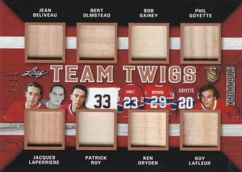2017-18 Leaf Stickwork - Team Twigs #TT-02 Jean Béliveau / Jacques Laperrière / Bert Olmstead / Patrick Roy / Bob Gainey / Ken Dryden / Phil Goyette / Guy Lafleur Front
