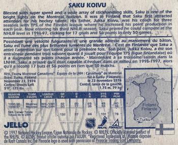 1997-98 Pinnacle Kraft - Jell-O Juniors To Pros of the World #NNO Saku Koivu Back