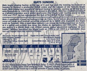 1997-98 Pinnacle Kraft - Jell-O Juniors To Pros of the World #NNO Mats Sundin Back