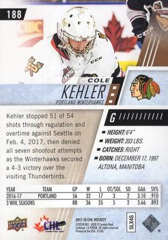 2017-18 Upper Deck CHL - Rainbow #188 Cole Kehler Back
