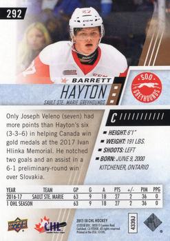 2017-18 Upper Deck CHL - Rainbow #292 Barrett Hayton Back