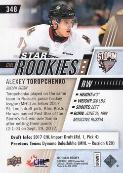2017-18 Upper Deck CHL - Rainbow #348 Alexey Toropchenko Back