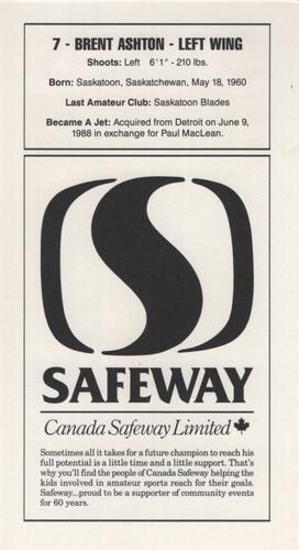 1989-90 Safeway Winnipeg Jets #NNO Brent Ashton Back