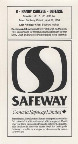1989-90 Safeway Winnipeg Jets #NNO Randy Carlyle Back