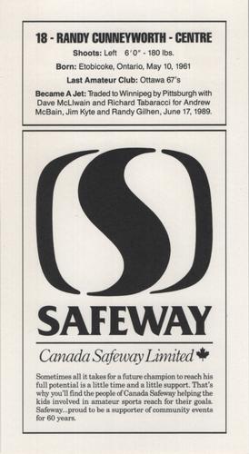 1989-90 Safeway Winnipeg Jets #NNO Randy Cunneyworth Back