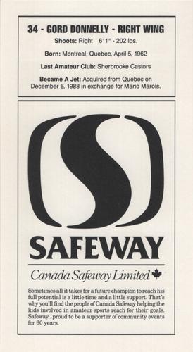 1989-90 Safeway Winnipeg Jets #NNO Gord Donnelly Back