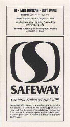1989-90 Safeway Winnipeg Jets #NNO Iain Duncan Back