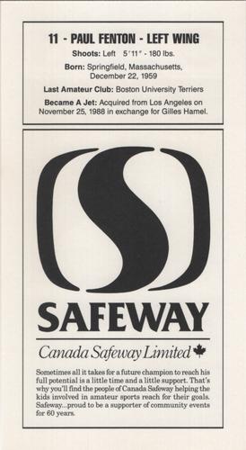 1989-90 Safeway Winnipeg Jets #NNO Paul Fenton Back