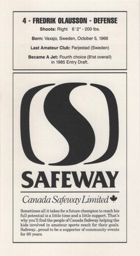1989-90 Safeway Winnipeg Jets #NNO Fredrik Olausson Back