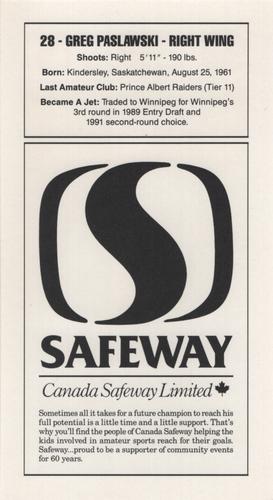 1989-90 Safeway Winnipeg Jets #NNO Greg Paslawski Back