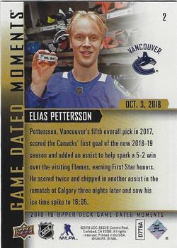 2018-19 Upper Deck Game Dated Moments #2 Elias Pettersson Back