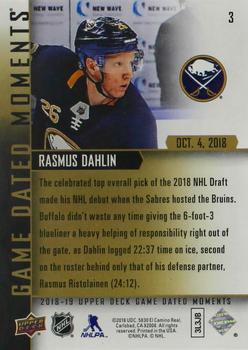 2018-19 Upper Deck Game Dated Moments #3 Rasmus Dahlin Back