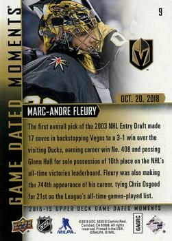 2018-19 Upper Deck Game Dated Moments #9 Marc-Andre Fleury Back