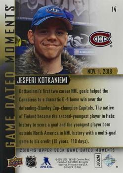 2018-19 Upper Deck Game Dated Moments #14 Jesperi Kotkaniemi Back