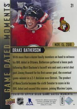 2018-19 Upper Deck Game Dated Moments #21 Drake Batherson Back