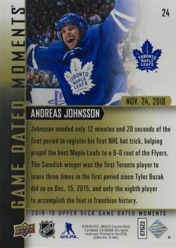 2018-19 Upper Deck Game Dated Moments #24 Andreas Johnsson Back