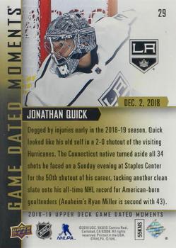 2018-19 Upper Deck Game Dated Moments #29 Jonathan Quick Back