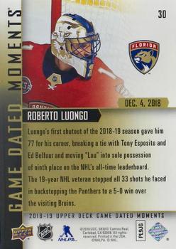 2018-19 Upper Deck Game Dated Moments #30 Roberto Luongo Back