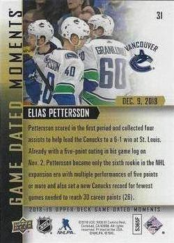 2018-19 Upper Deck Game Dated Moments #31 Elias Pettersson Back