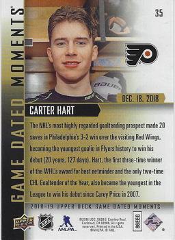 2018-19 Upper Deck Game Dated Moments #35 Carter Hart Back
