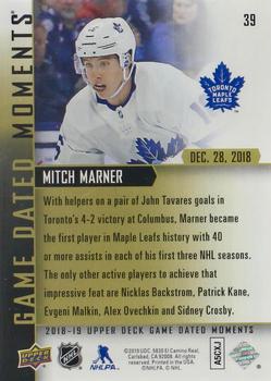 2018-19 Upper Deck Game Dated Moments #39 Mitch Marner Back