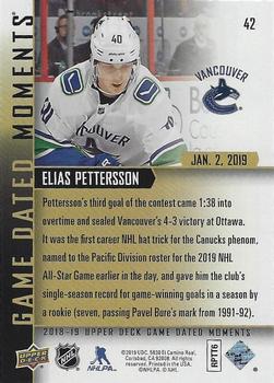 2018-19 Upper Deck Game Dated Moments #42 Elias Pettersson Back