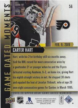 2018-19 Upper Deck Game Dated Moments #56 Carter Hart Back