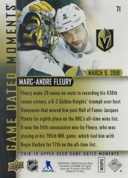 2018-19 Upper Deck Game Dated Moments #71 Marc-Andre Fleury Back