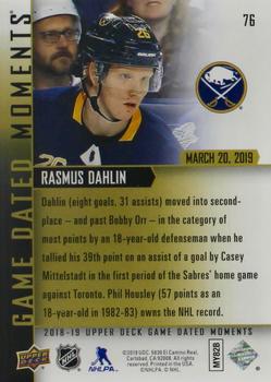 2018-19 Upper Deck Game Dated Moments #76 Rasmus Dahlin Back