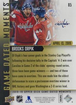 2018-19 Upper Deck Game Dated Moments #85 Brooks Orpik Back