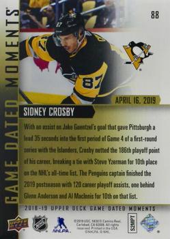 2018-19 Upper Deck Game Dated Moments #88 Sidney Crosby Back