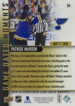 2018-19 Upper Deck Game Dated Moments #94 Patrick Maroon Back