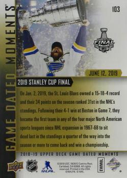 2018-19 Upper Deck Game Dated Moments #103 2019 Stanley Cup Final Back
