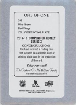2017-18 Upper Deck Compendium - Printing Plates Yellow #392 Mike Green Back