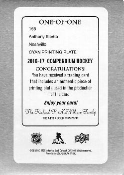 2016-17 Upper Deck Compendium - Printing Plates Cyan #155 Anthony Bitetto Back