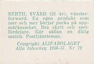 1956-57 Alfa Ishockey (Swedish) #72 Bertil Svard Back