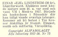 1957-58 Alfa Ishockey (Swedish) #73 Eje Lindstrom Back